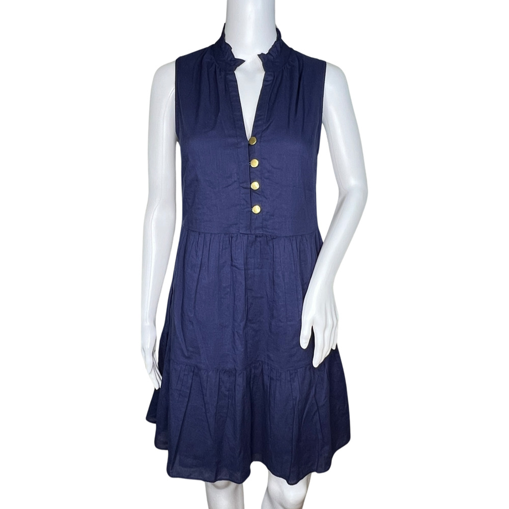 Ellsworth + Ivey‎ Dress Women Small Navy Blue Ruffle Neutral Boho Peasant Preppy